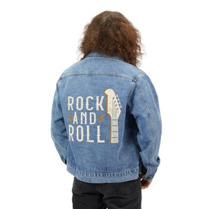 Rock N Roll Guitar Print Denim Jacket