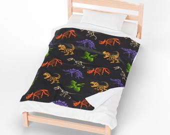Dinosaur Plush Blanket, Velveteen Throw, Kids Dinosaur Room Halloween Decor