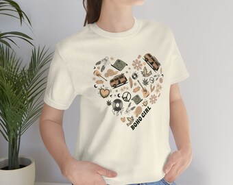 Maglietta Boho Girl: grafica retrò con cuore, stile vintage