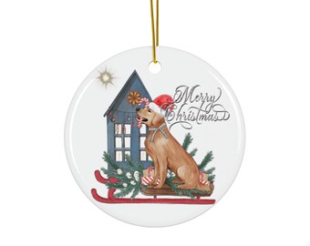 Golden Retriever Christmas Ornament , Dog Lover Gift, Christmas Decor, Ceramic Ornament, Santa Hat Dog, Christmas Tree Ornament