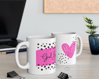 Girl Boss Coffee Mug: Pink & Black Ceramic, Inspirational Office Decor