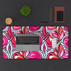 Pink Abstract Art Desk Pad: Original Design Workspace Accessory