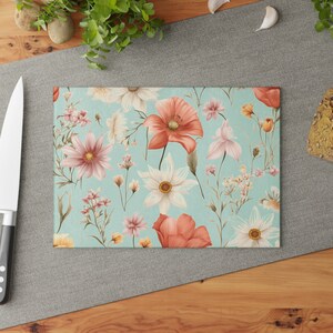 Floral Print Tempered Glass Cutting Board: Kitchen Charcuterie Server