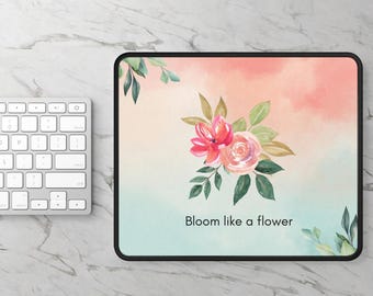 Watercolor Floral Mouse Pad | Blooming Flowers Desk Mat | Cottagecore Office Accessories