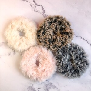 Faux Fur Vegan Scrunchies | Set of 4 | Crochet | Handmade Scrunchy | Hair accessories | Bridesmaid Gift | Valentine&#39;s Day | Best Friend