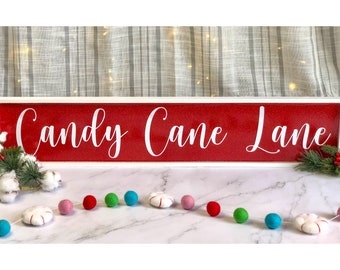 Candy Cane Lane Christmas Glitter Sign | Christmas Decor | Glitter Christmas | Christmas Rustic Farmhouse Sign | Framed Christmas Sign