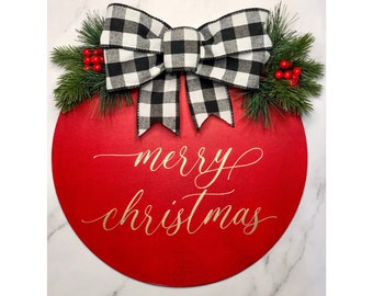 Merry Christmas Metallic Door Sign | Christmas Decor | Winter Decor | Christmas Wreath | Rustic Farmhouse Sign | Circle Christmas Sign