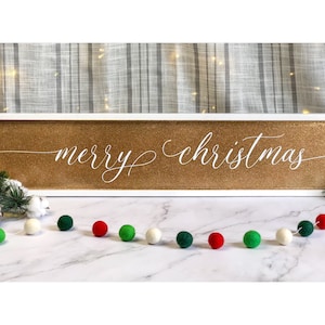 Merry Christmas Glitter Sign | Christmas Decor | Winter Decor | Glitter Christmas | Christmas Rustic Farmhouse Sign | Framed Christmas Sign