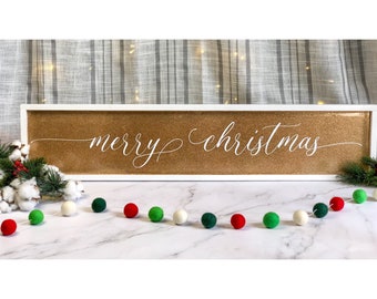 Merry Christmas Glitter Sign | Christmas Decor | Winter Decor | Glitter Christmas | Christmas Rustic Farmhouse Sign | Framed Christmas Sign