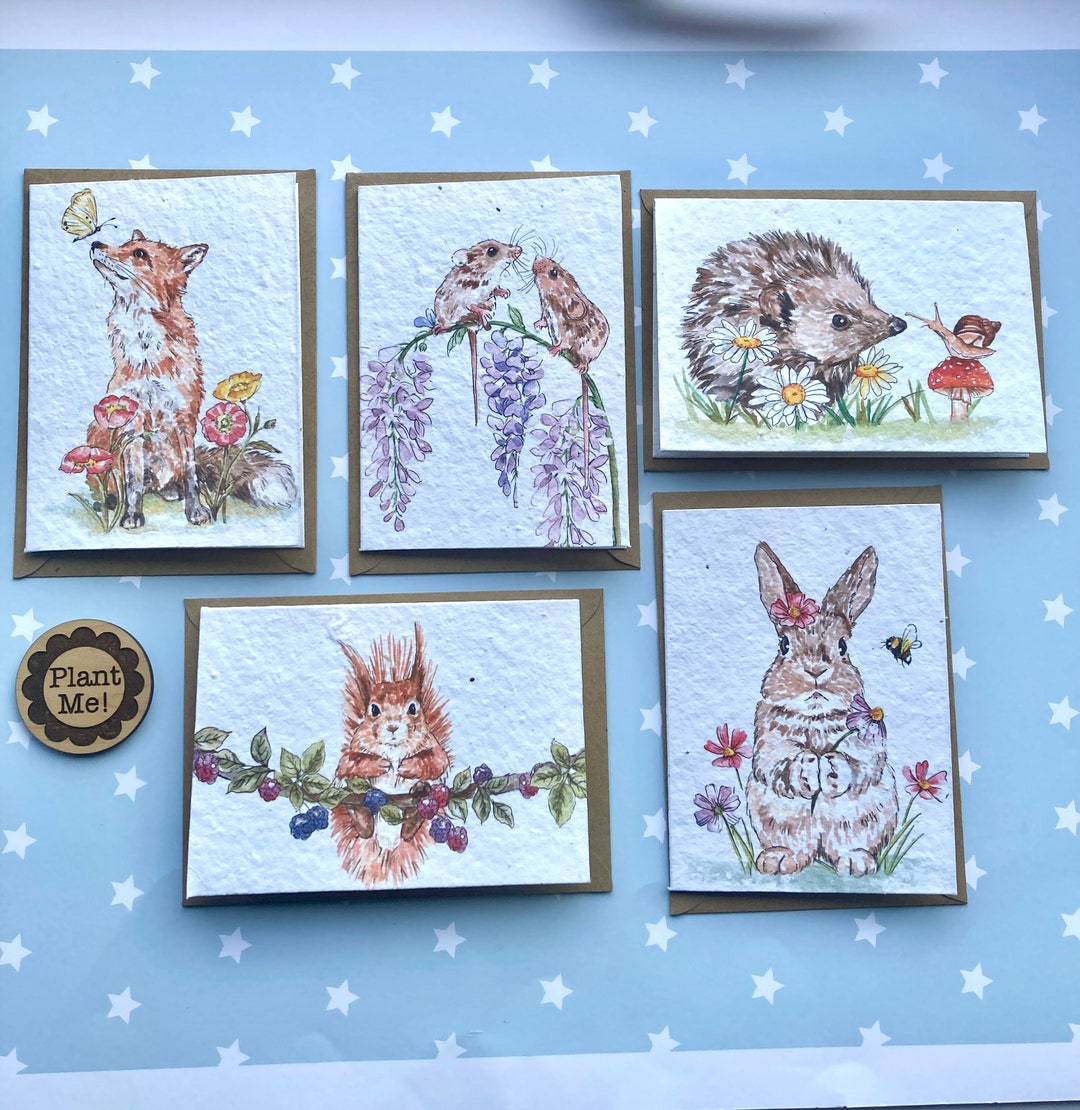 Woodland Animal Seeded Paper Card Set: Eco-friendly A6 Greetings - Etsy