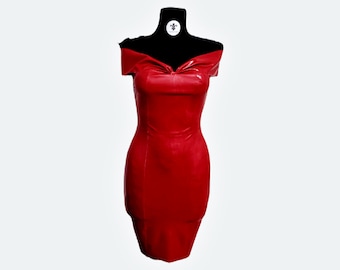 Latex off shoulder elegante Diva jurk met kant