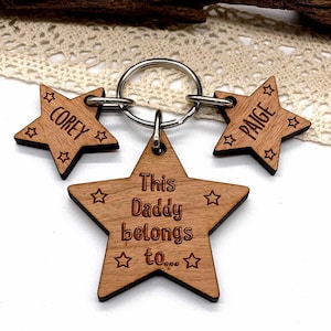 Personalised 'This Daddy belongs to' Star Keyring Birthday Gift For Him, Dad, Daddy Fathers Day gift.