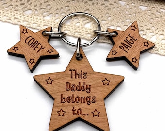 Personalised 'This Daddy belongs to' Star Keyring Birthday Gift For Him, Dad, Daddy Fathers Day gift.