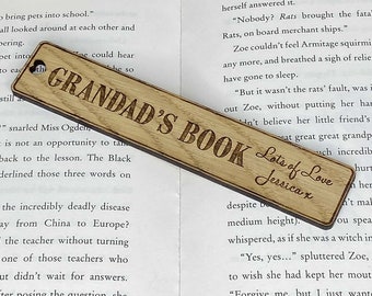 Personalised Grandad's Bookmark Oak Wooden Laser Engraved Bookmarker Birthday Present, Fathers Day Gift
