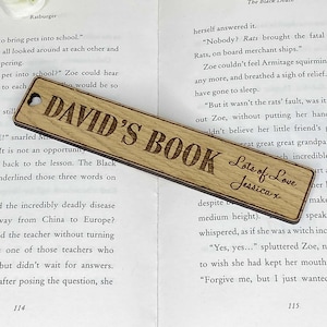 Personalised Bookmark With Any Name, Oak Wooden Laser Engraved Bookmarker Birthday Present, Fathers Day Gift