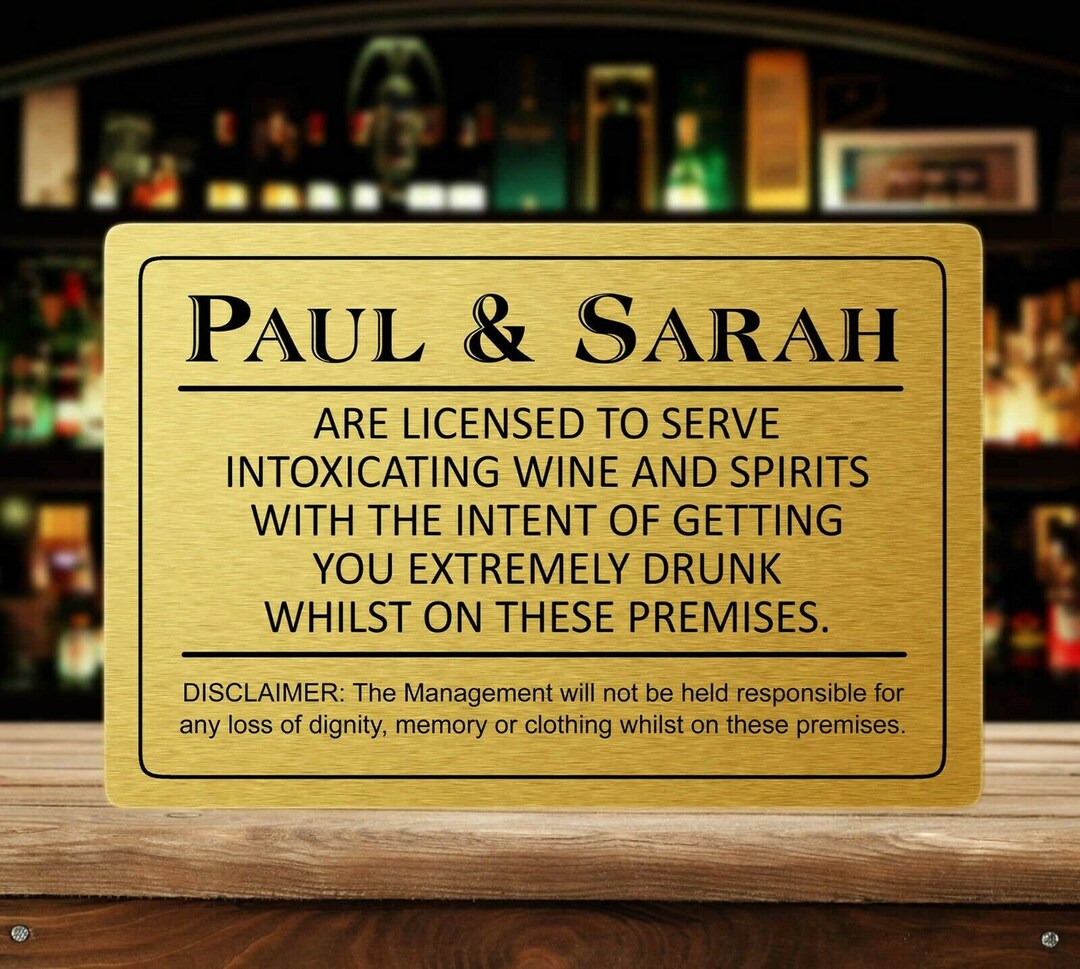 Funny Personalised Gold Home Bar Licence Sign, Metal Tin Sign/plaque ...