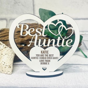 Personalised My Best Auntie White Wooden Engraved Freestanding Heart, Birthday Gifts For My Aunty