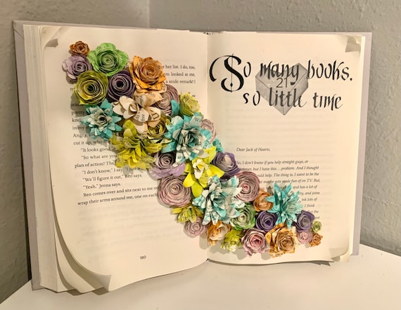 Book Art, Sculpture, Paper Flower, Reading Lover's Coffee table book Customized Quotes