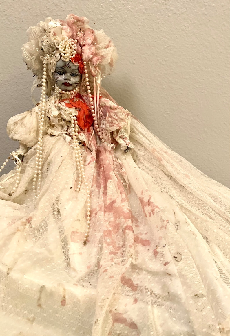 OOAK Creepy Horror shops Doll 29” Bride porcelain Halloween, Dead Doll