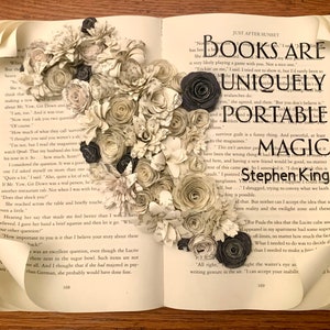 Book Art, Sculpture, Paper Flower with Black Roses, Reading Lover&#39;s Coffee table book Customized Quotes