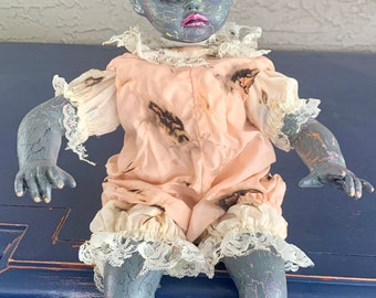 OOAK Creepy Horror Doll  17” Sitting Rainbow Halloween Dead Doll