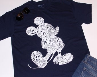 Tattoo Mickey Disney inspired t-shirt, Unisex Mickey old school traditional tattoo style, Navy and White Tee