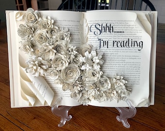 Book Art, Sculpture, Paper Flower, Reading Lover's Coffee table book Customized Quotes