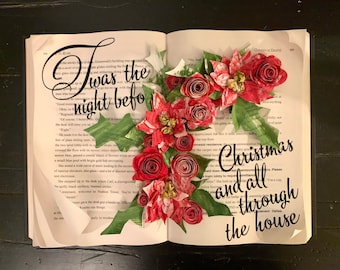 Twas the night before Christmas Book Art, Sculpture, Paper Flower, Reading Lover's Coffee table book