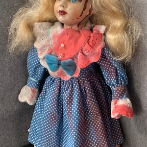 OOAK Creepy Horror Doll  17” Bloody & Blue Halloween Dead Doll