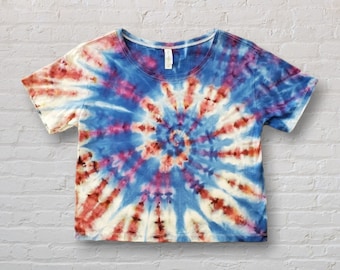 Tie Dye Crop Top, Ladies Boxy Cotton T-Shirt, Size XS