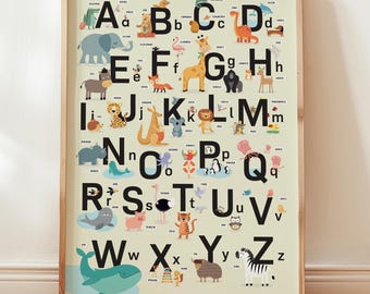 Animal Alphabet Poster, German ABC Learning Print