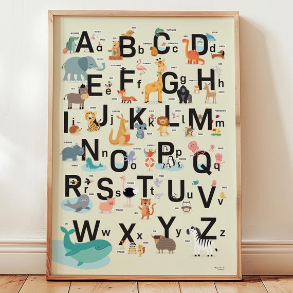 ABC Poster, Alphabet Poster, Tieralphabet, Buchstaben Kinderzimmer,Kindergarten,  ABC Poster für Schulkind 2025, Vorschulkind, Montessori