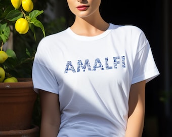 Amalfi T-shirt, Blå kakel unisex Amalfikusten Italiensk skjorta