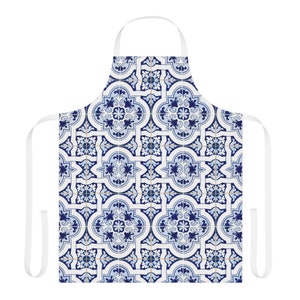 Blauwe en witte Italiaanse Amalfi kust tegel schort, Italiaanse kok geschenken