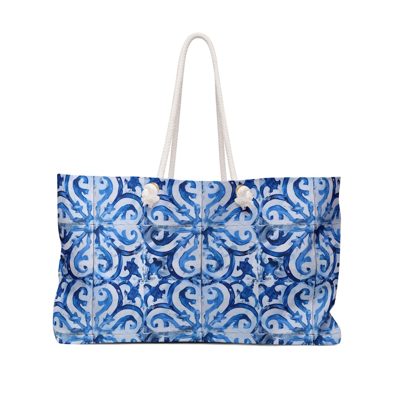 italy capri amalfi coast blue and white tote bag, weekender tote