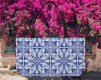 Capri Amalfi Coast Tile Tote Bag, Italian Print Tote Bag, Italy Tote Bag, Weekender