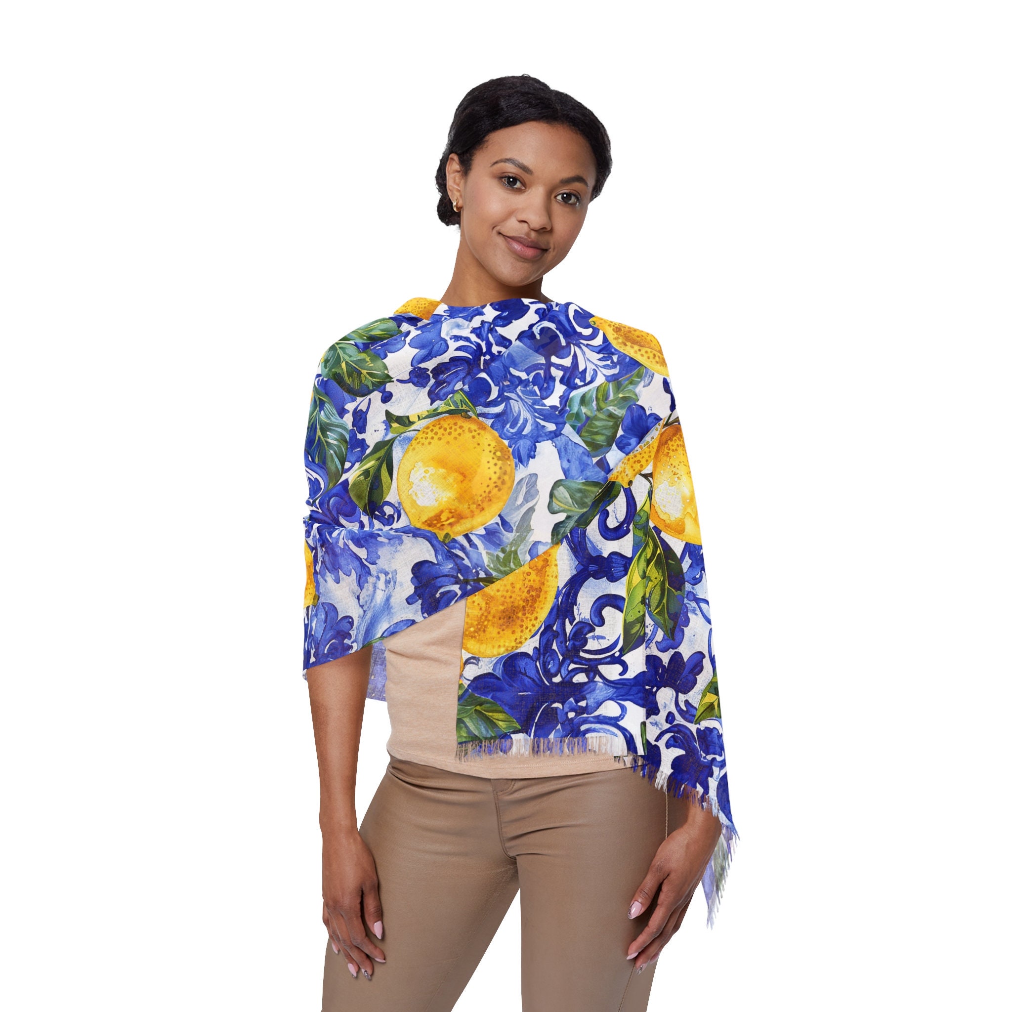 Italian Lemon Print Scarf, Amalfi Coast Capri Pashmina, Italian