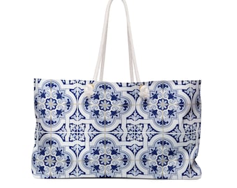 Amalfi Coast Majolica Tile Tote Bag, Capri Style Tote, Blue and White Tile Italy Tote Bag