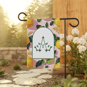 Personalized Lemon Garden Flag, Pink Italy Lemon Pattern Garden Flag, Custom Garden Flag, Gifts for Mom, Summer Garden Flag