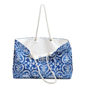 Ravello Amalfi Coast Majolica Tile Tote Bag, Capri Style Tote, Blue and White Tile Italy Tote Bag, Beach Bag, XL Tote image 2