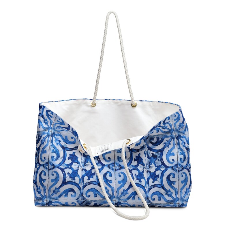 Ravello Amalfi Coast Majolica Tile Tote Bag, Capri Style Tote, Blue and White Tile Italy Tote Bag, Beach Bag, XL Tote image 2