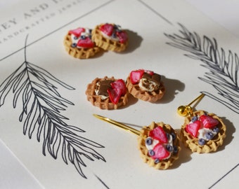 Mini Waffle Earrings | Handmade Polymer Clay Food Jewelry