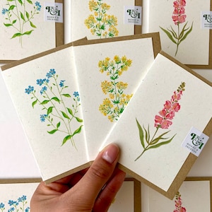 3 mini-cartes florales recyclées | Fleurs peintes à la main | Eco-notes vierges | Lot de plusieurs cartes florales | Cartes écologiques