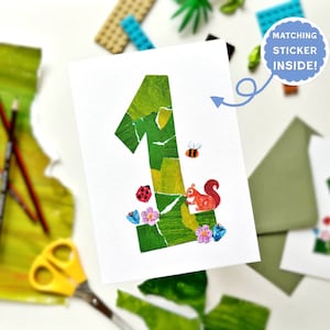 1st Birthday Card | One Year Old Birthday Card with matching Age Sticker! | Cute Card for Baby’s First Birthday | Children’s Birthday Cards