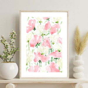 Sweet Pea Art Print | Hand-Painted Gouache Sweet Peas Archival Print | Pink Sweet Pea Wall Art | Gift for Flower Lover