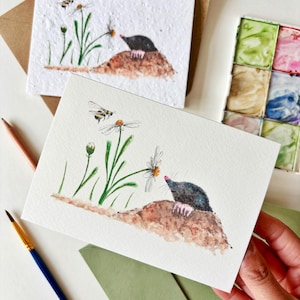 Carte taupe et marguerite | Carte de voeux britannique vierge de Zazzle.be Liste d'envies Vous avez des idées ? Animaux et fleurs britanniques | Fleurs sauvages à planter / Carte de voeux écologique