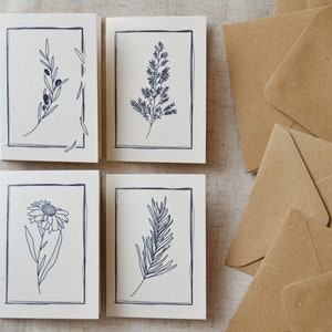 Recycled Eco Note Cards, A7, 4 Pack | Thinking of you Cards | Blank Greetings Cards Multipack |Botanical Mini Cards | Eco Thank you cards
