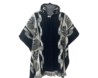 Poncho de mezcla de alpaca nativa: prenda exterior unisex tejida de comercio justo