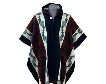 Poncho geométrico de mezcla de alpaca, capa unisex, diseño ecuatoriano tejido a mano