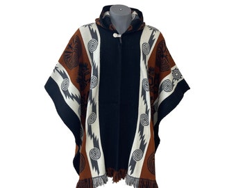Poncho de mezcla de alpaca nativa: prenda exterior tejida unisex de comercio justo